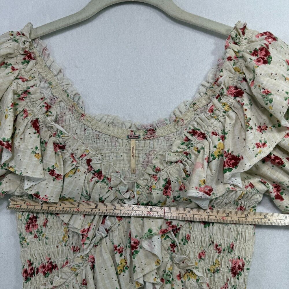 Free People Top Women S Cream Favorite Girl Crop Floral Ruffle Cottagecore Boho - Picture 10 of 13